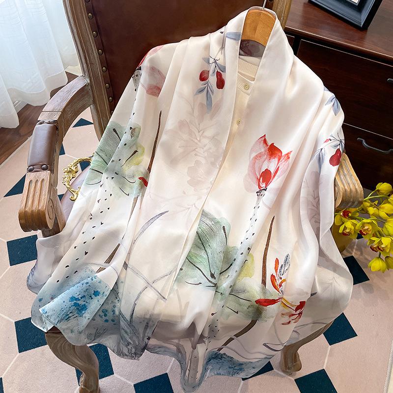 Shawl silk scarf women's versatile spring and autumn silk cheongsam with Hangzhou gift mother-in-law gift long scarf