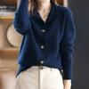 Women Sweater Coat Single-breasted Stand Collar Long Sleeves Knitted Loose Pure Color Knitwear