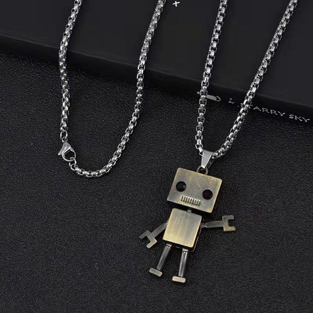 Hip Hop Stainless Steel Unisex Metal Pendant Choker Robot Necklace Birthday Present Man Necklace