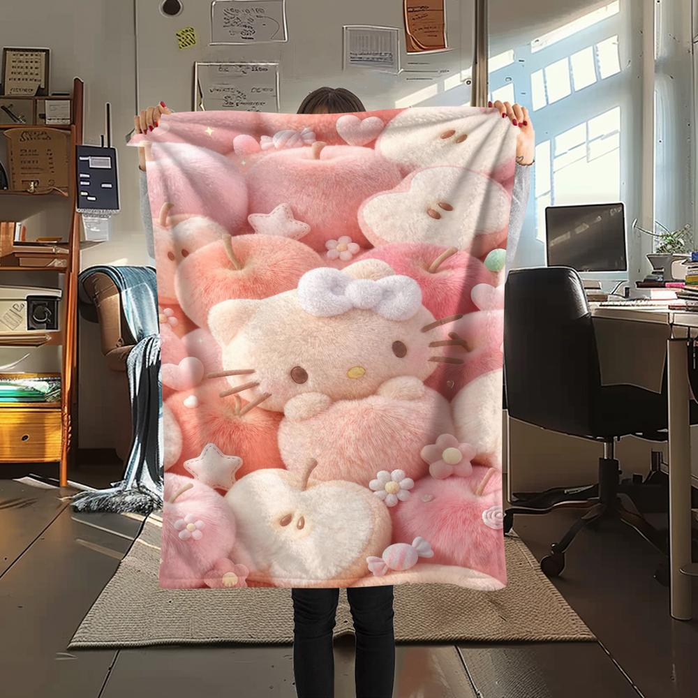 1 шт. Розовое фланелевое одеяло Hello Kitty с принтом, Высококачественное, Для всех сезонов, Декор для дома, Тепло и комфорт, Идеально для рождественских подарков