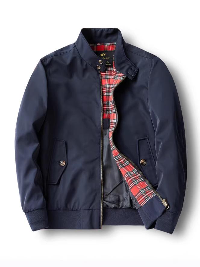 Мужская ретро куртка Harrington - Американский стиль крутого парня, Однотонная, Воротник-стойка, 3M Рабочая одежда для весны и осени.