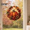 Seasonal Home Decor Fall Pumpkin Sunflower Wreath Hanging Decor, Acrylic Hand Painted Decorative Holiday Accent Window Ornament, Thanksgiving