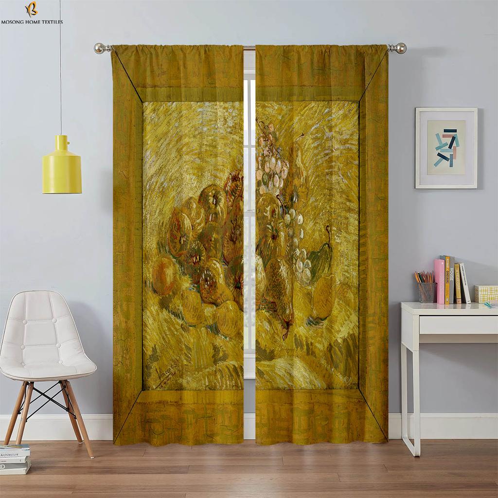 2 шт. плотных штор, пейзаж, картина маслом, 3D-печать, шторы, высококачественные, черные, шелковые, винтажные, декоративные шторы