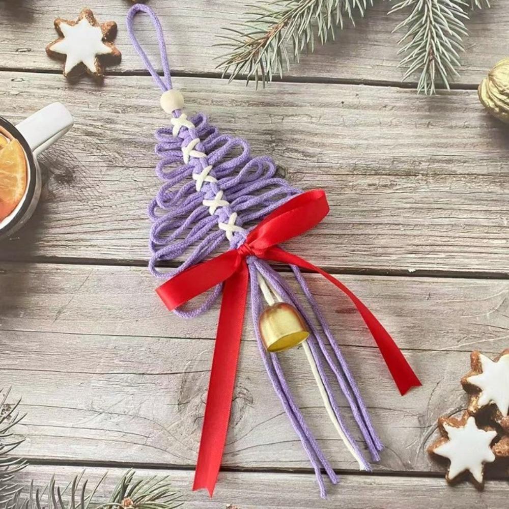 Handwoven Tree Shaped Pendant Cotton Wall Hanging Christmas Tree Decorations Festive Atmosphere Christmas Bell Ornament