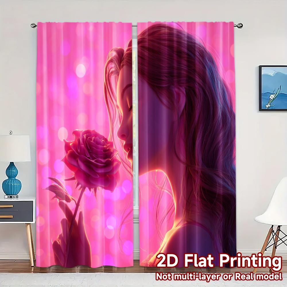 Комплект из 2 плоских печатных штор без карниза Blooming Glow Chic Цифровая печать Универсальная полиэстеровая ткань Готовые шторы
