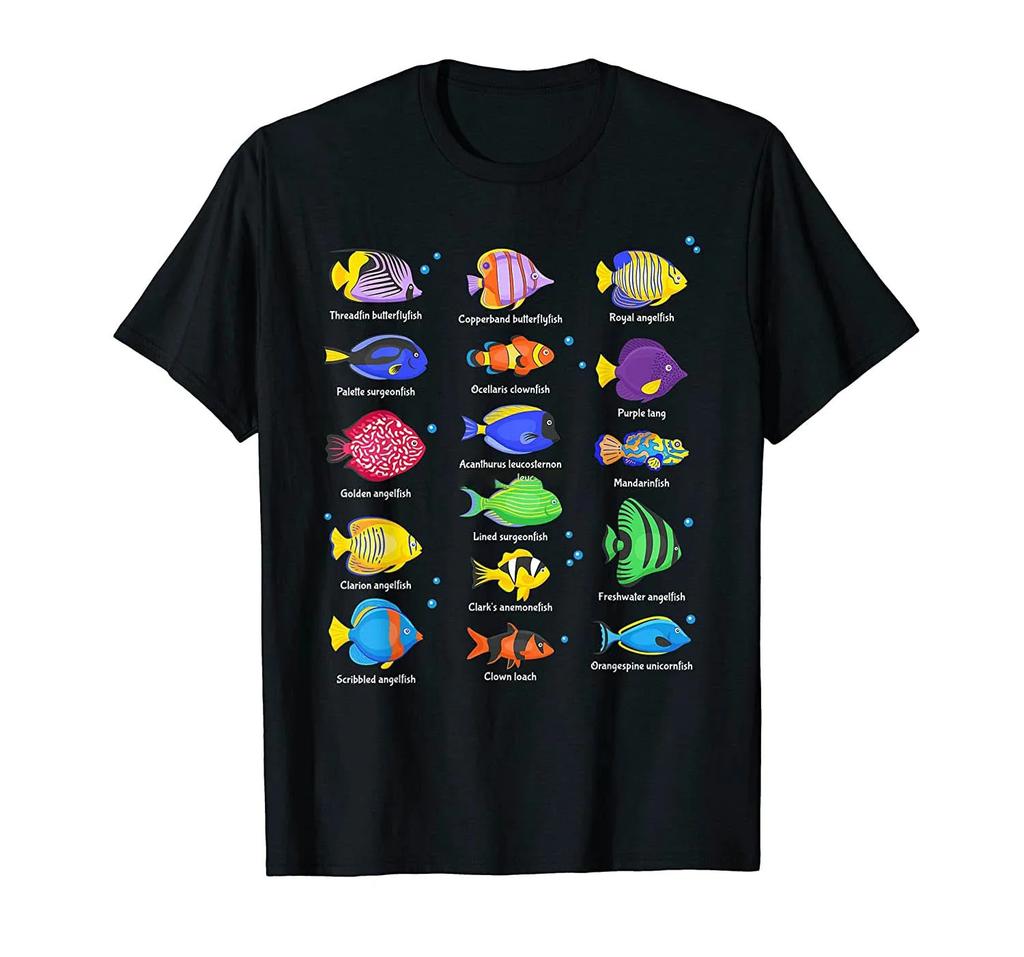 Types of Fishes Fish water Species Fishing T-Shirt Men Cotton Tshirt Tees Tops Harajuku Streetwear