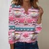 Women's Fashion Casual V-Neck Long Sleeve Decorative Button Christmas Print Top
