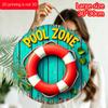 2D Flat Aluminum Decorative Signs and Plaques for Pool Areas, Available in Various Sizes. Vintage Life Rings and Distressed Wood Paneling Wall