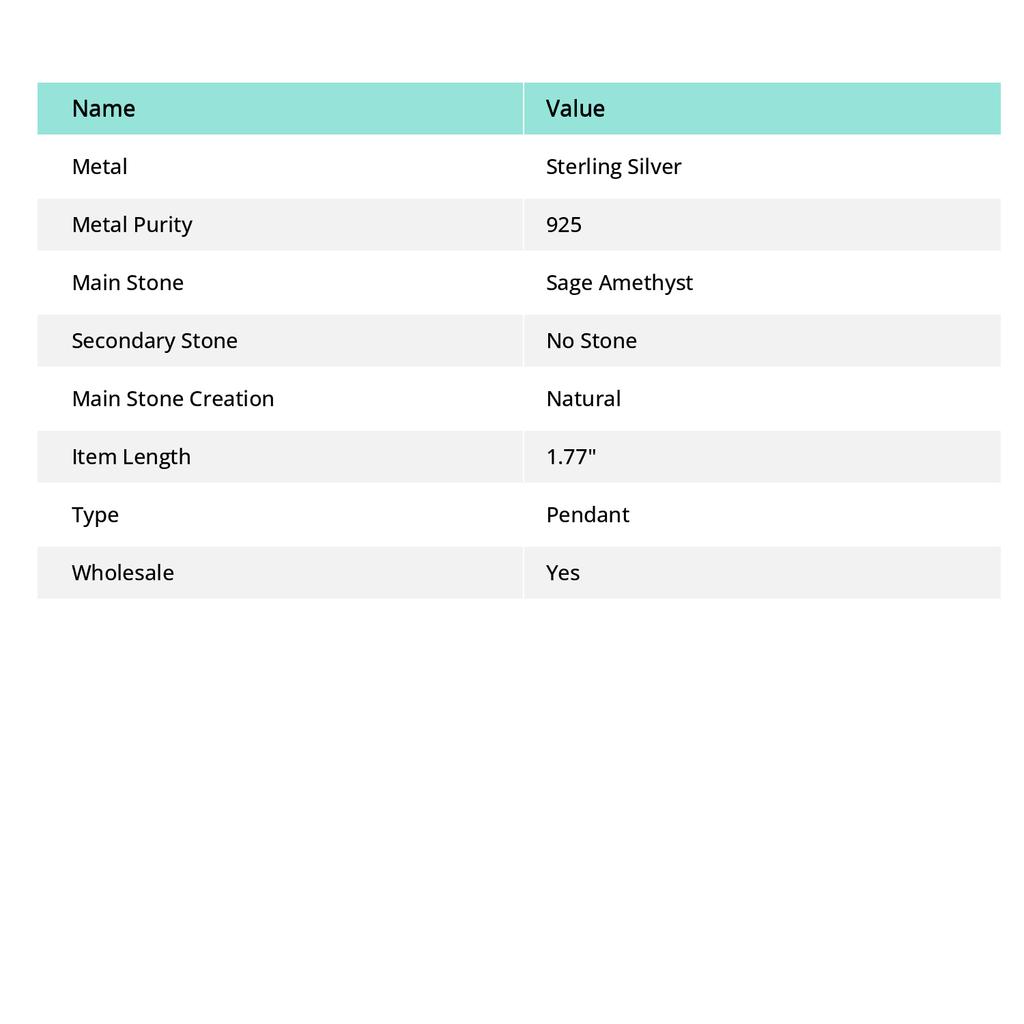 Sage Amethyst Gemstone 925 Sterling Silver Jewelry Pendant 1.77"