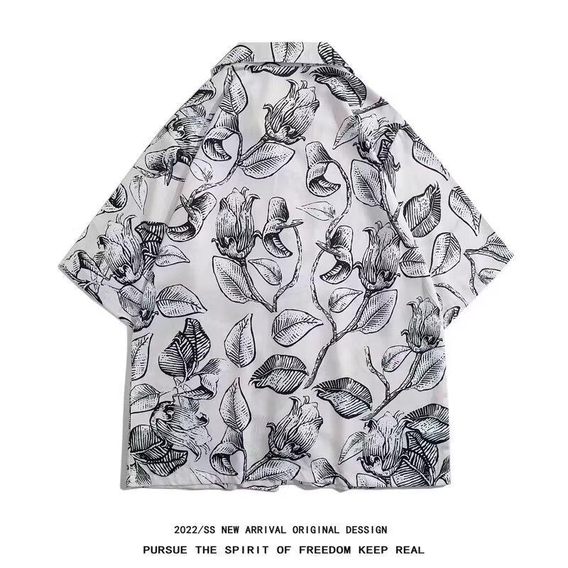Мужская рубашка в стиле ретро, ​​мужской летний наряд, студенческий свободный крой, нишевый дизайн, повседневный мужской топ, верхняя одежда, пляжный топ