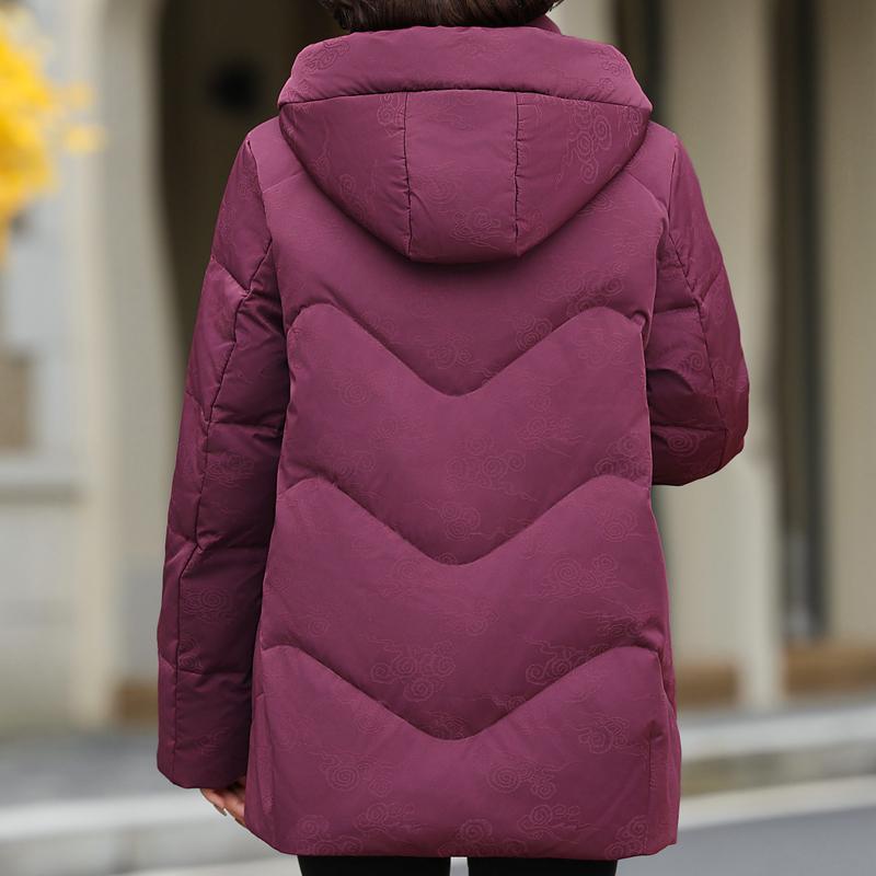 Middle Age Women Winter Short Down Jackets Vintage Embroidery Parkas Hooded Elegant Thick Warm Plus Size Down Coats Woman Outerwears