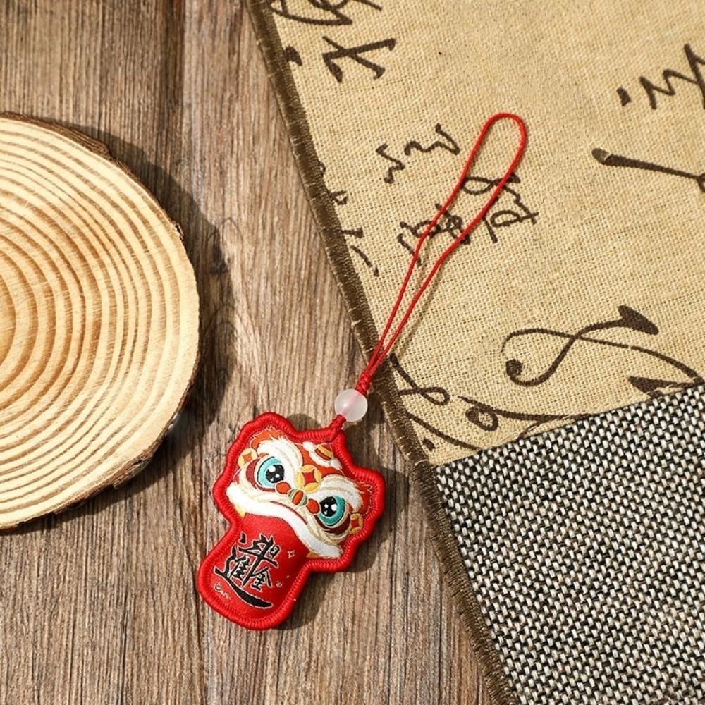 Chinese Style Lion Dance Embroidered Pendant Awakened Lion Hanging Decoration Temple Safe Amulet