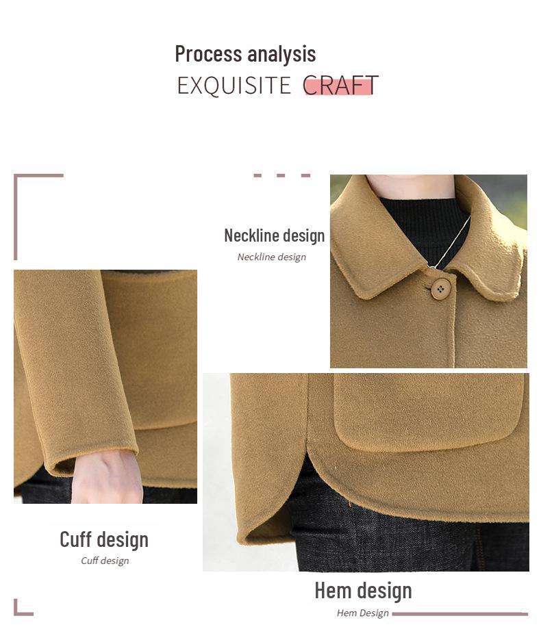 Qiao Yaying Autumn/Winter New Wool Coat for Middle-Aged Women – Solid Color, Large Size, Double-Sided, Short Style.