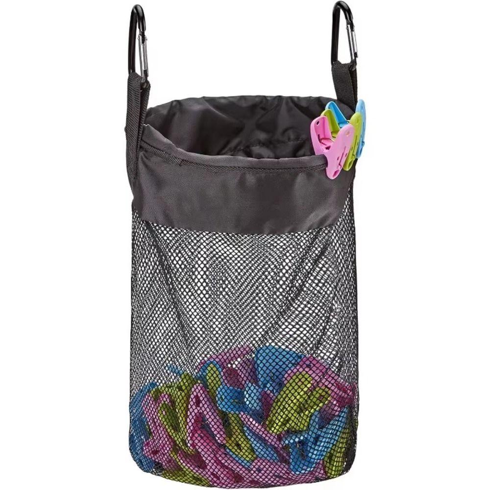 Drawstring Closure Beach Bag Portable Hanging Grid Bag Clothespin Storage Bag Clothes Pins Storage
