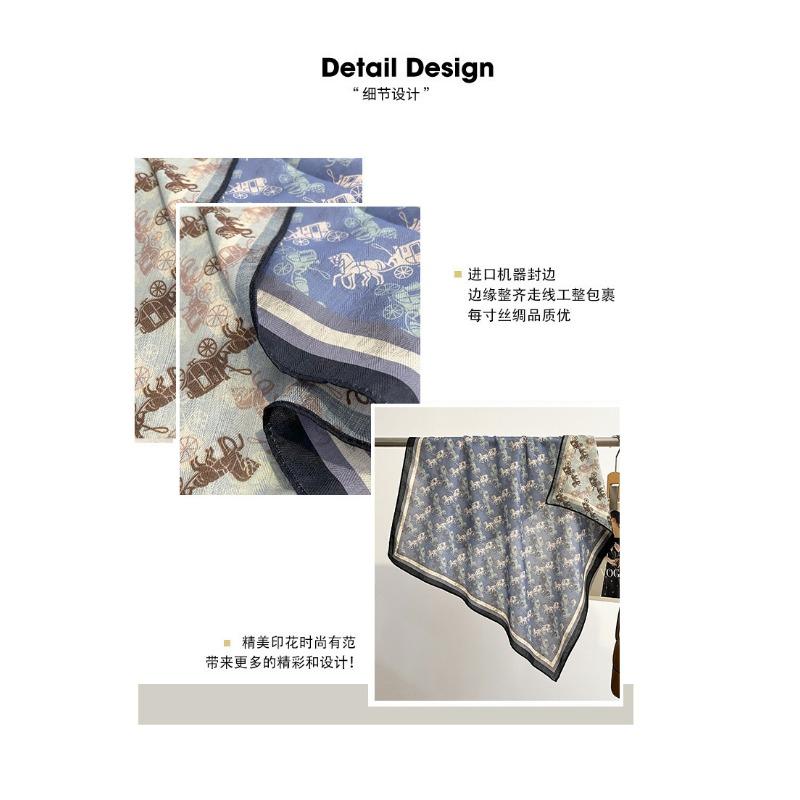 European Style Small Square Scarf Carriage Pattern Cotton Linen Feel Fashion Neck Scarf For Women
