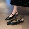 Fashion 2025 Summer Sexy Pointed Toe Women's High Heels Trendy Sling-Heel PU Sandals Fashionable Pleated Shallow Mouth Office Slippers