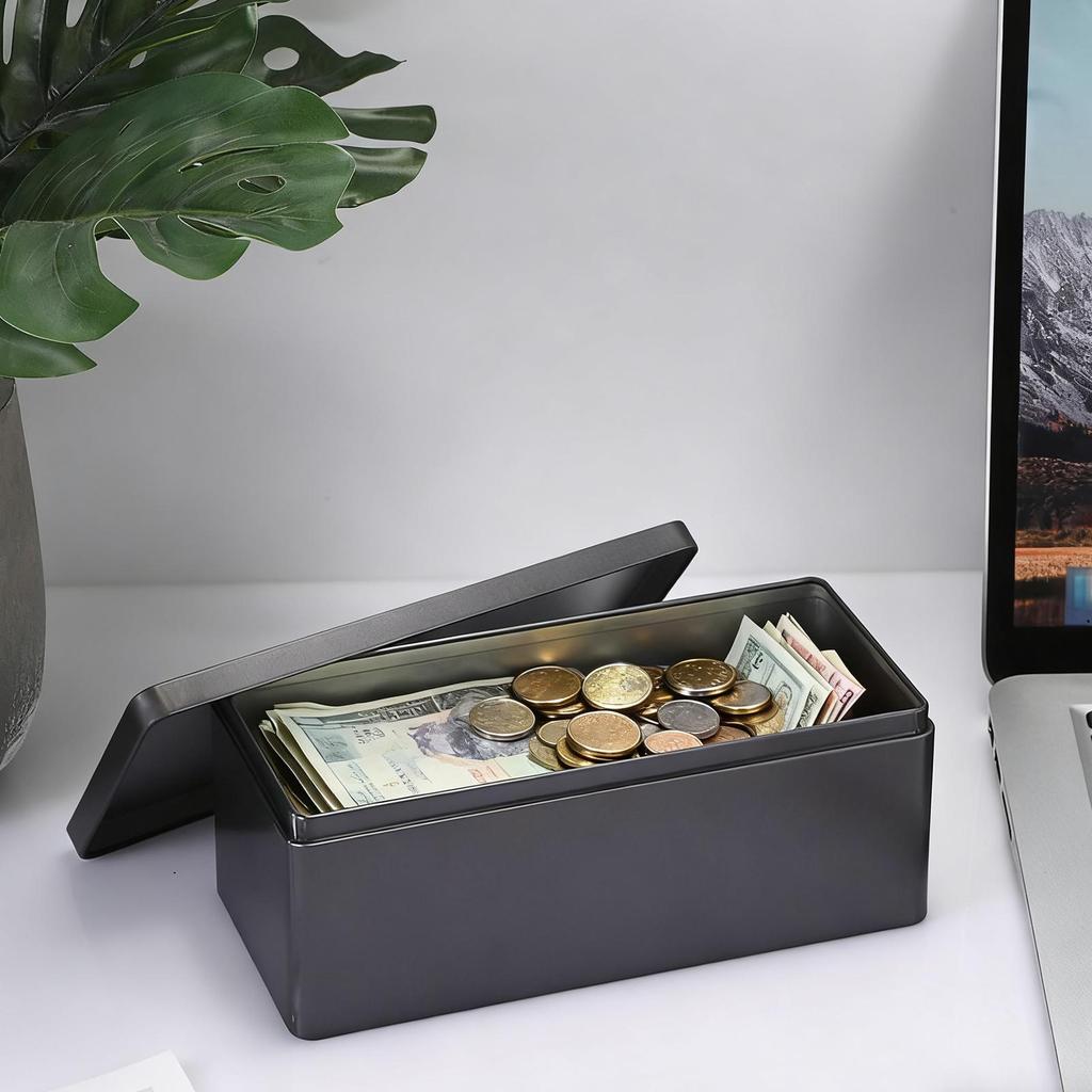 Metal Cash Box Security Organizer Rectangular Money Saving Box Organizer with Lid for Currency Bills Jewelry Keys Tickets Home