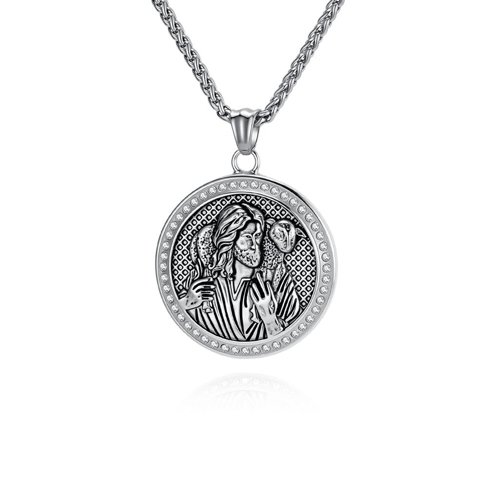 Good Shepherd Titanium Steel Necklace European and American Retro Relief Jewelry Men's Niche Personality Classical Culture Stainless Steel Pendant
