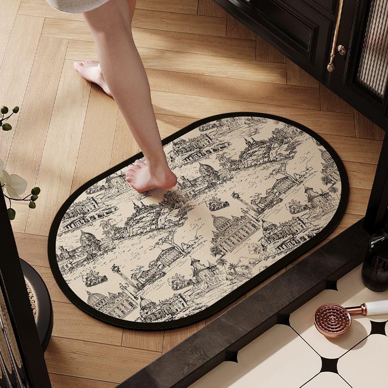 Vintage Bathroom Mat Luxury High-End Diatomaceous Earth Water-Absorbent Non-Slip Bathroom Shower Room Door Quick-Dry Foot Mat