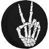 Skeleton Hand Spare Tire Cover Peace Sign Victory Gesture Vintage Bone Finger Black Universal Wheel Protectors Tire Covers