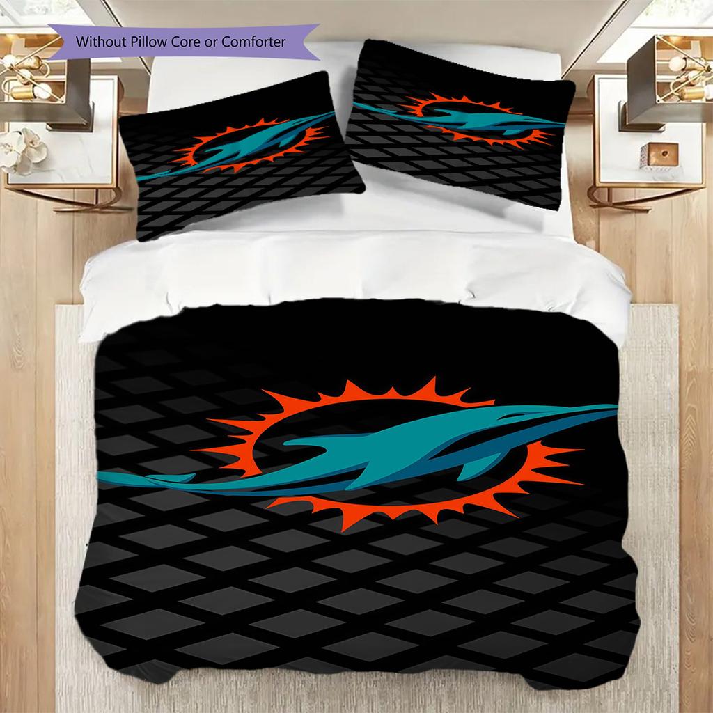 Miami Dolphins Spirit Three-piece set(1 * duvet cover + 2 * pillowcase, without core)Duvet cover and pillowcase Soft and comfortable