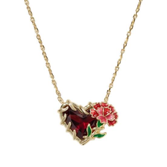 Birthstone Heart Necklace Birth Stone and Flower Pendant Necklace Jan to Dec