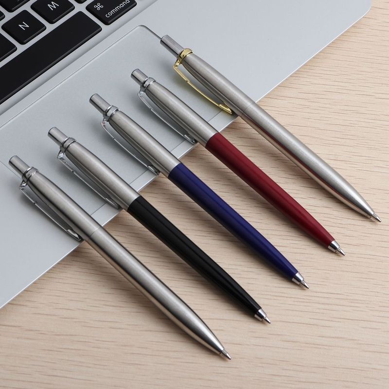 Metal Ballpoint Pen Business Signature Pen Metal Housing 1.0mm Press Style Pens School Office Ball Pen Gift Blue and Black Ink