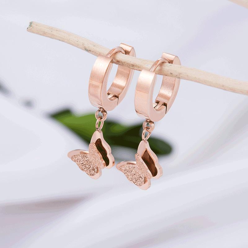 Rose Gold Geometric Titanium Steel Earrings for Women - Stylish, Simple Designs