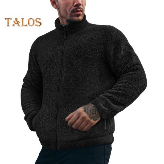 Мужское зимнее пальто с воротником-стойкой, длинным рукавом, однотонная утолщенная плюшевая куртка с карманами, застежка-молния, верхняя одежда