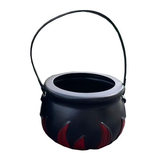 Ведро для конфет на Хэллоуин, украшение, ручной котел ведьмы, черный пластиковый горшок, огненная бочка с ручкой для украшения вечеринки на Хэллоуин