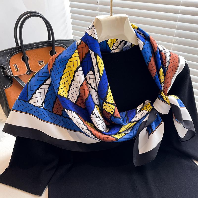 90*90cm Silk Scarf Women Print Hair Neck Square Shawl Bandanna Muslim Hijab Handkerchief Foulard Sun Protection Travel Headscarf