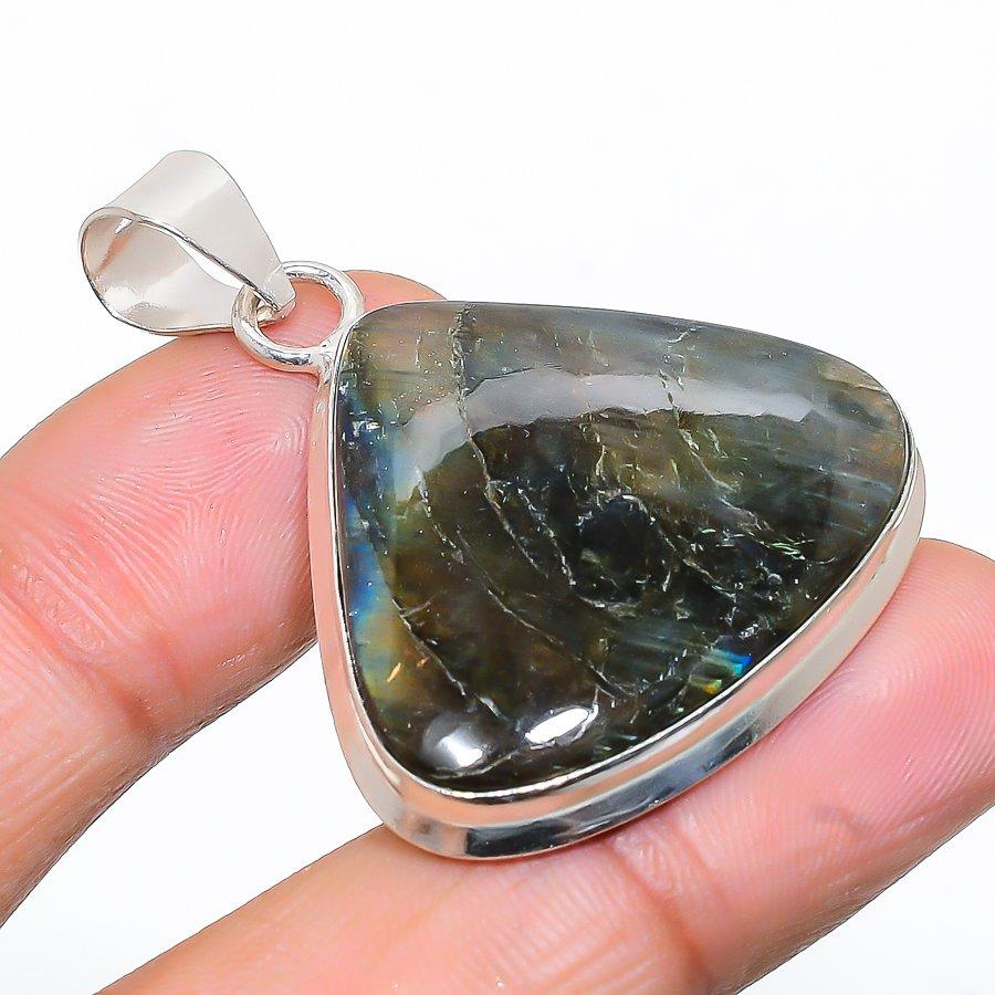 Labradorite Gemstone Handmade 925 Sterling Silver Jewelry Pendant 1.65" SU-8730