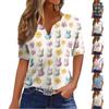 Women's T Shirt Print Button Short Sleeve Daily Weekend Fashion Basic V- Neck Regular Top