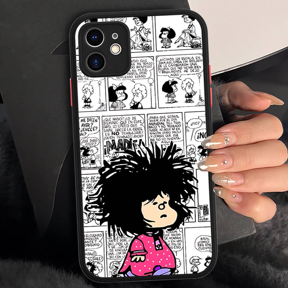 Cartoon Mafalda Matte Translucent Phone Case For Iphone 16 ProMax 15 14 13 12 11 X XS PRO Plus