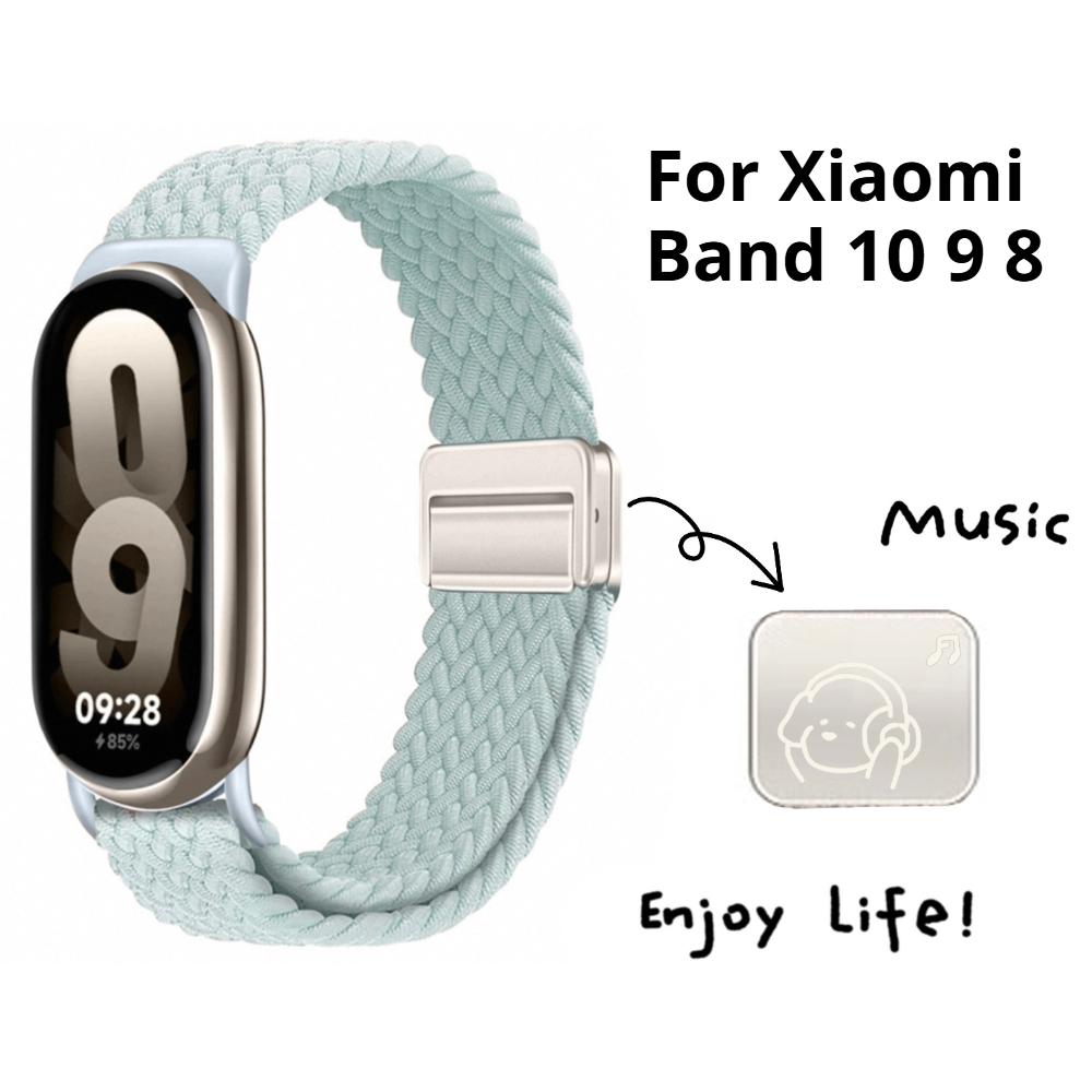 Ремешок из нейлона с петлей для Xiaomi Smart Band 10/9, регулируемая магнитная застежка, браслет Mi Band 9, плетеный ремешок для Mi Band 8, аксессуары