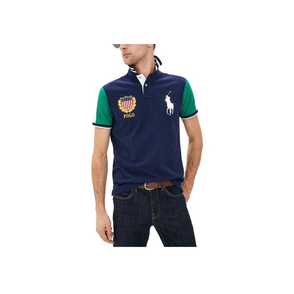 Polo Ralph Lauren Колорблок Вышитое Лого Большой Пони Футболка-поло с коротким рукавом Мужские Футболки-поло Темно-синий 710800516-001