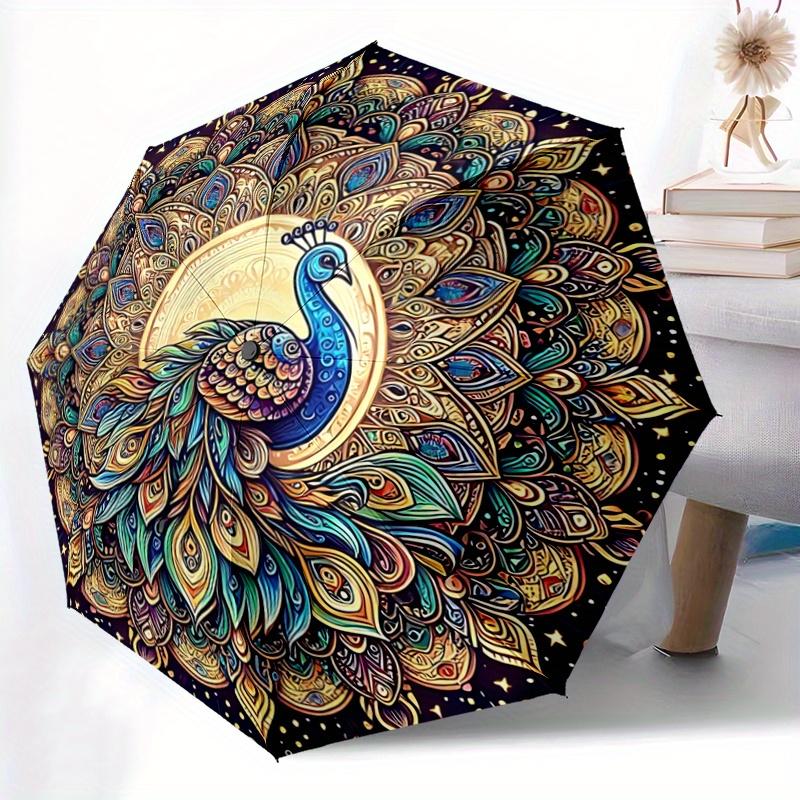 1pc Beautiful Peacock Durable Cartoon Folding Umbrella,Compact Umbrella for Men and Women, Suitable for Travel or Daily Use.N003
