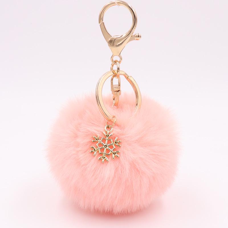 Christmas Snowflake Pom Pom Plush Keychain Charm