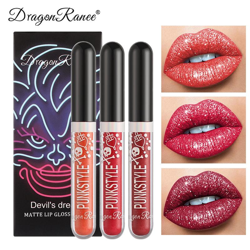 3 шт./набор Diamond Lip Gloss Lip Glaze Высокопигментированная стойкая жидкая помада для губ Яркий кристальный фиолетовый черный блеск для губ