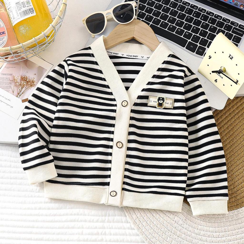 2025 Children's Striped Knitted Cardigan - Stylish Autumn Sweater for Boys and Girls