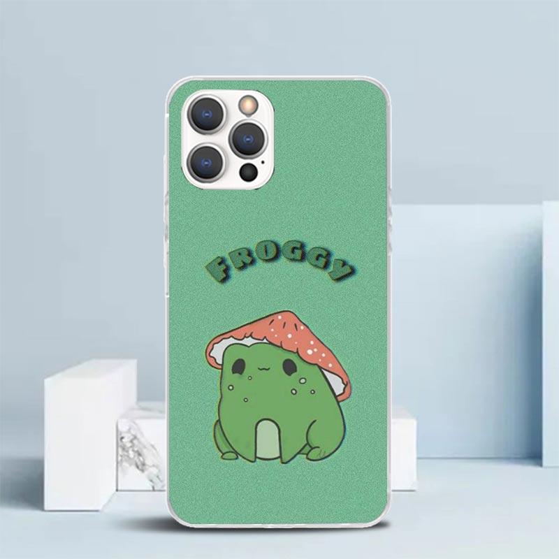 Коттеджкор Лягушка Гриб Кавайный Чехол для Телефона Для IPhone 16 17 Air 16E 15 14 Plus 13 Mini 12 11 Pro Max 7 8 + SE 2020 Мягкий ТПУ Задняя
