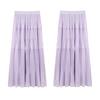 Women Maxi Skirt Elastic High Waist Flowy Hem Long Skirt Solid Color Splicing Design Slimming Skirt Daily Wear