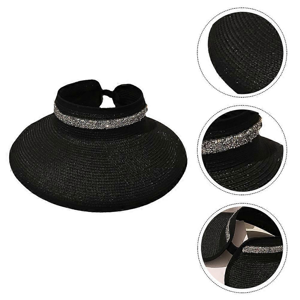 Women Straw Caps for Sun Protection 1Pcs Summer Visor Hat Black