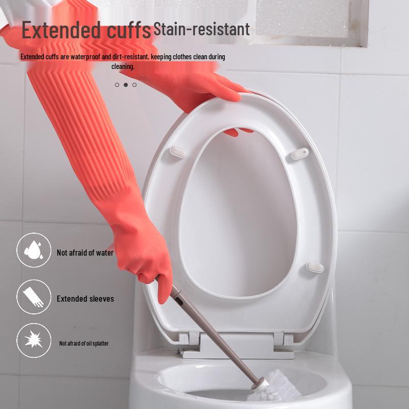 New Arrival: Extended Waterproof Rubber Gloves - Thickened, Velvet-Lined for Household Cleaning
