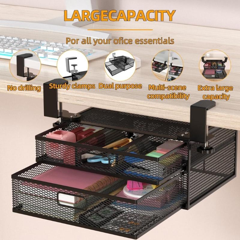 Эргономичный офисный блок для хранения с выдвижными ящиками, конструкция из черного металла, отделения с двойным доступом, органайзер под стол