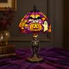 Halloween Table Lamp Pumpkin Bat Lamp, Stained Glass Reading Light, Gothic Theme Decor Cozy Nightstand Light for Bedroom Bookshelf, Seasonal