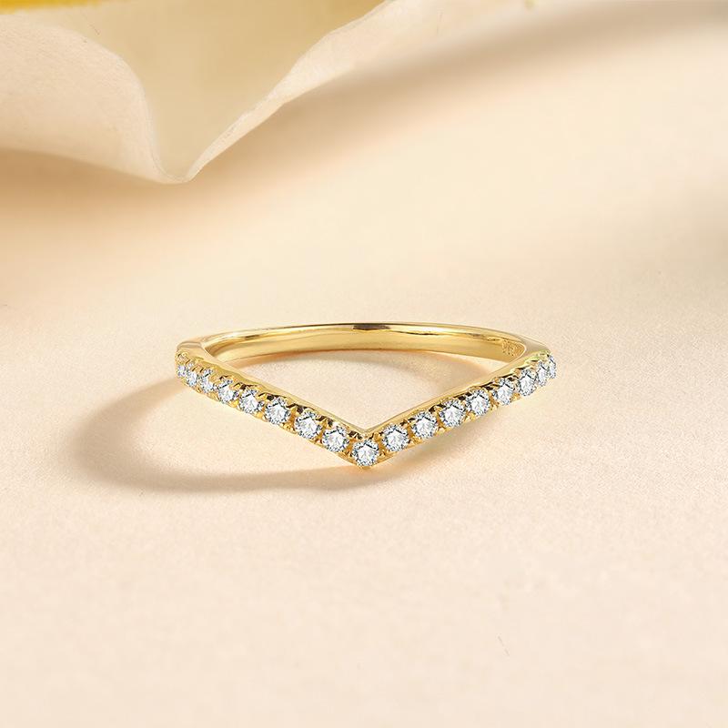 Серебряное кольцо S925 формы V с муассанитом, полу-этернити, штабелируемое, для женщин