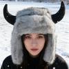 Зимняя лыжная шапка с забавным дизайном в виде рожек, с мягкой плюшевой подкладкой, удобная шапка для взрослых, защита от холода
