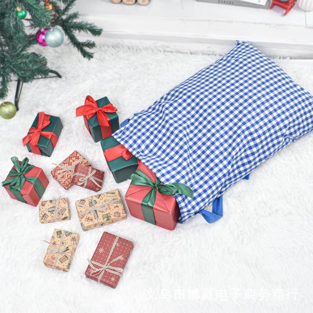Drawstring Closure Christmas Santa Sack Plaid Pattern Drawstring Christmas Sack Merry Christmas