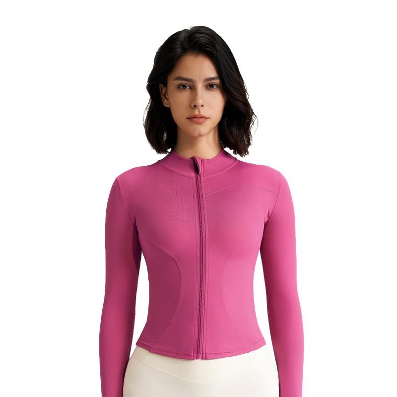 Womens Long Sleeve Zipper Stand Collar Yoga Top Tight Fitness Jacket Quick Dry Workout Shirt Pilates